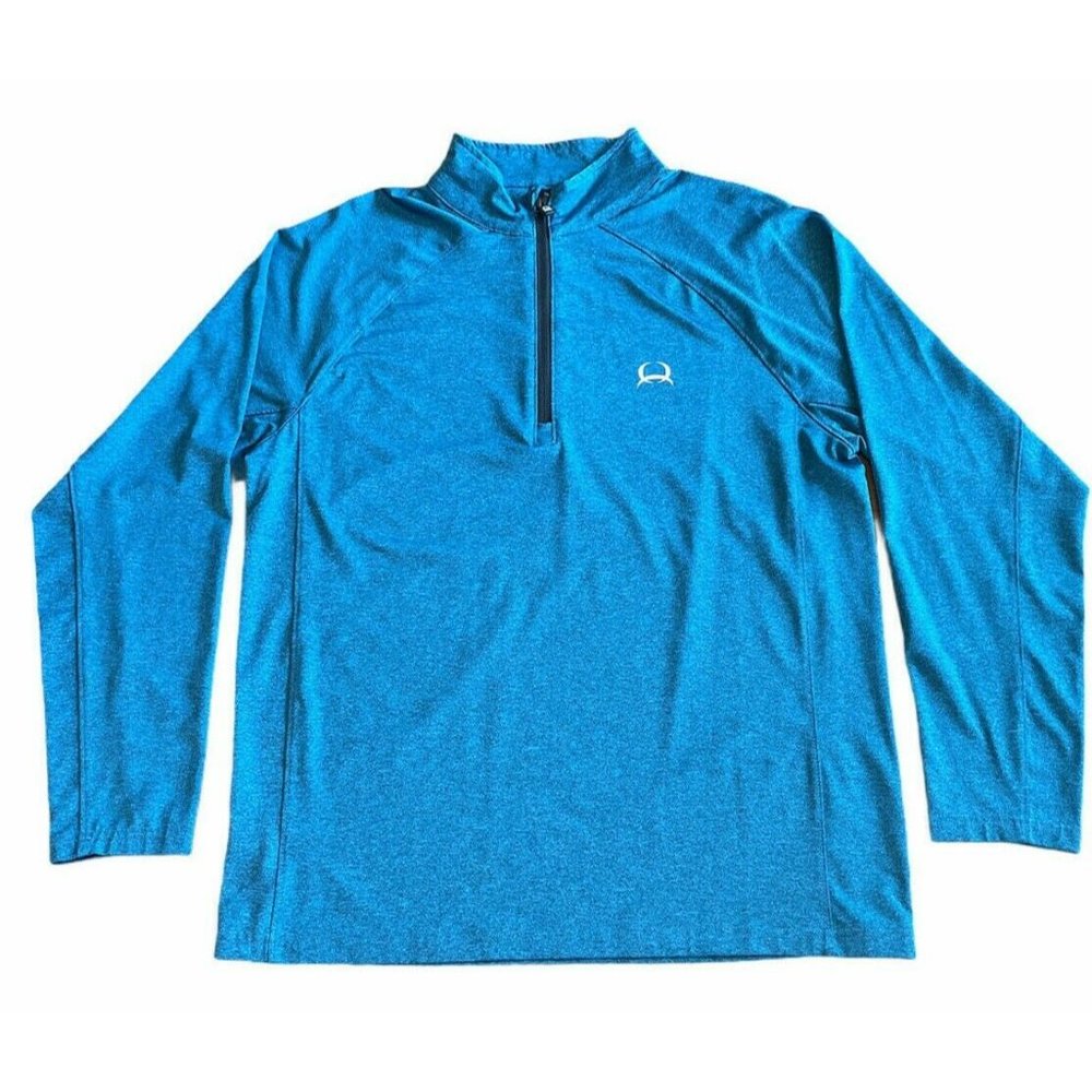 CINCH Brand Sz M Pull Over 1/4 Zip Heather Blue Long Sleeve Lightweight W/ Logo